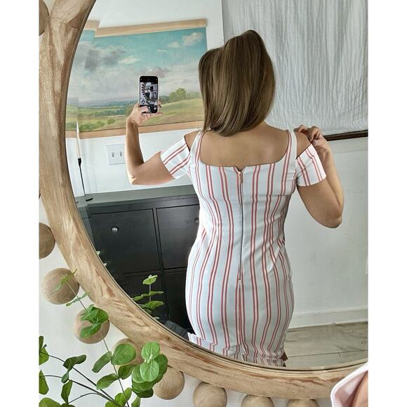 Calvin Klein Size 8 White Pink Stripe Midi Dress - Picture 4 of 5